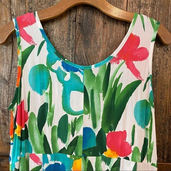 Jams World Sz S Tropical Hawaiian Panic Design Sleeveless Tank Midi Sundress - Picture 4 of 13